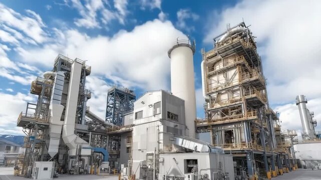 An emphasis on the exhaust system of asphalt factories, which incorporates cutting-edge carbon capture technology to demonstrate the systems that filter and trap CO2 emissions during manufacturing