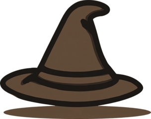 Brown wizard hat icon for magic fantasy and sorcery themes