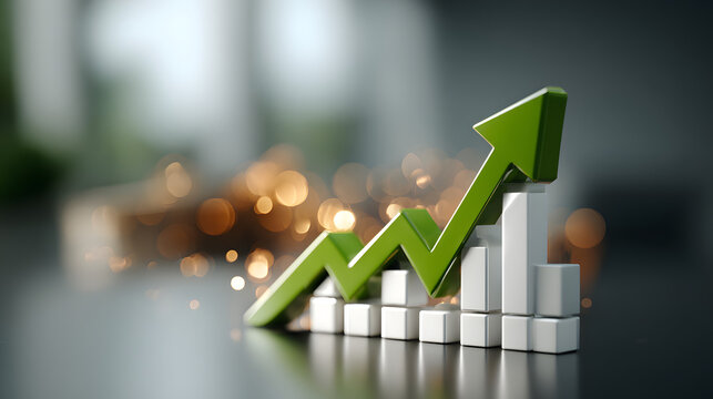 Business graph and chart with a red arrow showing decreasing financial growth and a down market