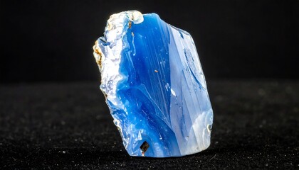 A vivid blue gemstone specimen, showcasing intricate patterns and textures against a dark backdrop.