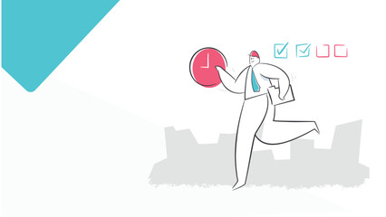 Time Management and Productivity Concept – Businessperson Running with Clock Illustration