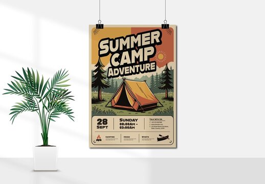Summer Camp Poster Design With Illustration