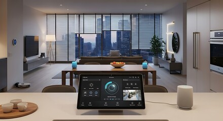 Modern Smart Home Interior with Integrated Technology Control.