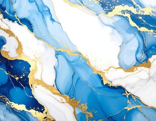 Abstract marble design with flowing blues, whites, and golds
