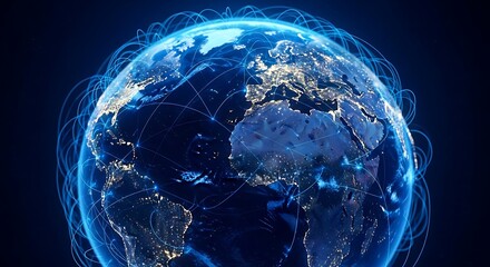 Global Network Connections Illuminating Earth at Night.