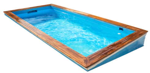 Rectangular Above Ground Swimming Pool with Wooden Deck on Transparent Background