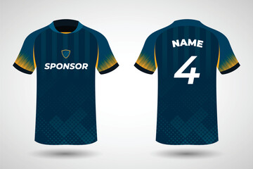 Sports jersey t shirt design flat sketch illustration, Stripe abstract printed Round neck football jersey concept with front and back view for Cricket, soccer, Volleyball and badminton uniform kit