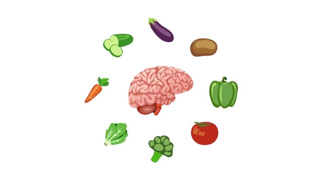 Healthy Food Brain Function Vegetable Diet Nutrition Flat Illustration Concept