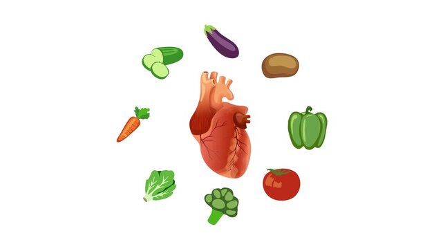 Healthy Food Heart Function Vegetable Diet Nutrition Flat Illustration Concept