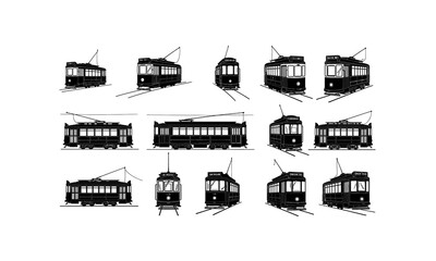Vintage trolley car silhouette isolated on white background