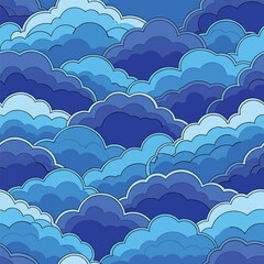 Seamless Pattern, Seamless vector pattern of stylized blue clouds in varying shades and depths Stock royalty free  image.