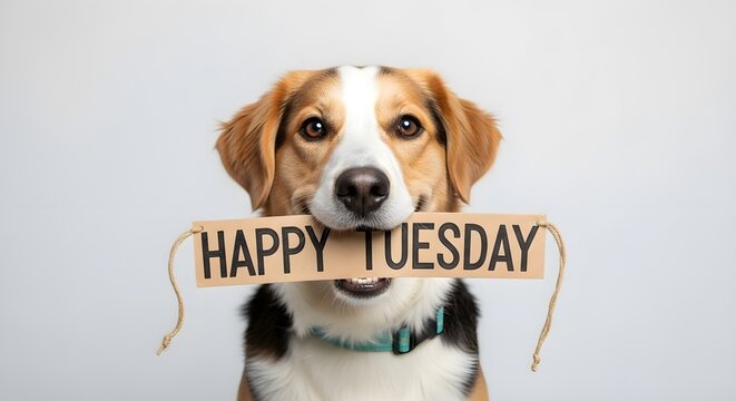 Happy Tuesday Text with a Cheerful Dog