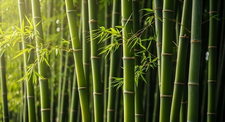Obraz premium Lush Green Bamboo Forest in Sunlight.