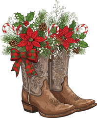 Christmas Themed Cowboy Boots with Flowers

