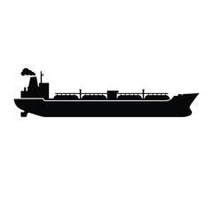 Obraz premium Black cargo ship with smoke white vessel