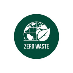 Zero Waste Vector Sticker with Globe and Leaf Icon

