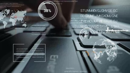 Man working on laptop computer keyboard with graphic user interface GUI hologram showing concepts of big data science technology, digital network connection and computer programming algorithm. Glean - Powered by Adobe