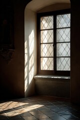 Sunlight Illuminating Interior Window With Shadow Play