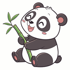 Cute cartoon panda holding bamboo illustration