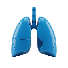 A detailed 3d rendering of the human lungs and trachea, depicted in a vibrant blue color, representing the respiratory system for medical and educational purposes.