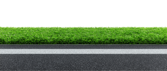 Straight Asphalt Road with Green Grass Divider Isolated on Transparent Background