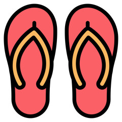 Flip flops icon in filled Line style, suitable for fashion, vacation, and summer concept illustrations