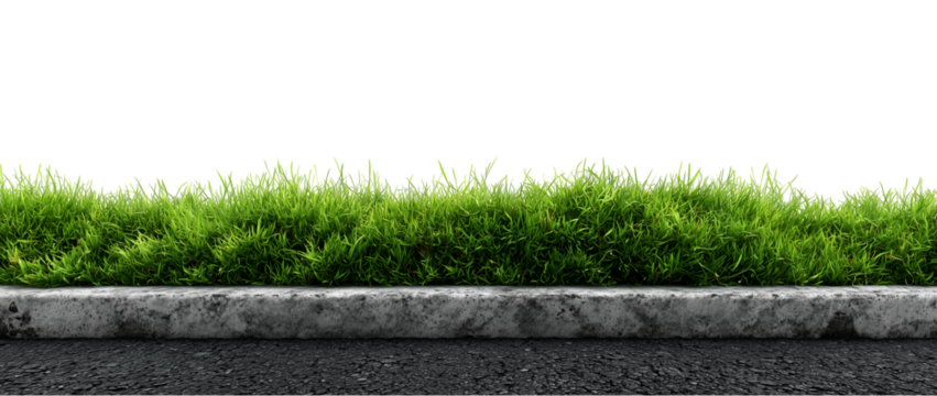 Asphalt Road with Green Grass Edge Isolated on Transparent Background