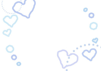 水色の手描きのランダムなハート模様のフレーム背景