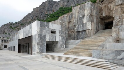Gray Stone Amphitheater Ruins In A Mountainous Valley