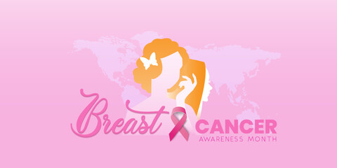 Breast Cancer Awareness Month banner, Breast cancer awareness concept, women health care concept. for social media, cover, background. vector illustration