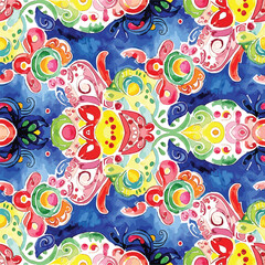 Seamless Pattern, Vibrant watercolor pattern design featuring a kaleidoscope of floral and abstract shapes Stock royalty free.