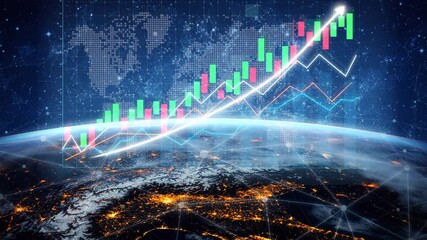 A stunning visualization of a financial chart overlaying Earth, showcasing an upward market trend and reflecting the future of finance and investment opportunities. Copula - Powered by Adobe