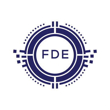 FDE Modern Abstract Circular Technology Logo Design with FDE Letter Logo.
