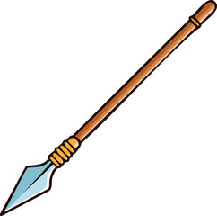 A simple illustration of a long, wooden-shafted spear with a sharp, metallic point.
