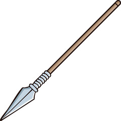 A stylized illustration of a medieval spear, featuring a metallic spearhead and a wooden shaft.