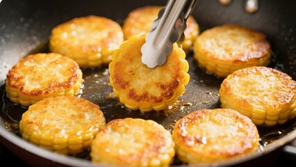 frying pan fried chicken,Food Photography of Pan - fried Corn Slices