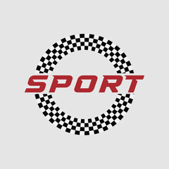 Racing logo with checkered flag circle and speed lines