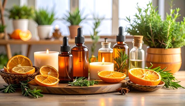 Aromatic spa-like display of natural oils