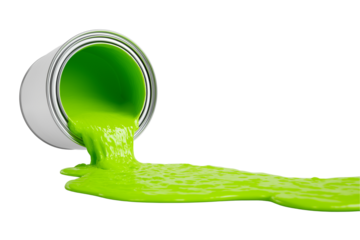 Bright Green Paint Spilling from a White Can Transparent