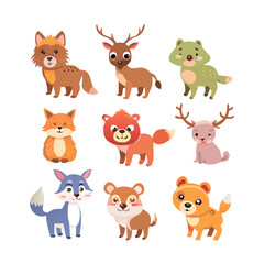 Obraz premium Adorable Cartoon Forest Animals: Nine Cute Illustrations, Perfect for Children's Products