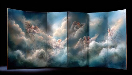 Multipanel Art Screen With Dramatic Cloudscape