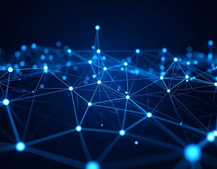 Abstract network of glowing nodes and lines on a dark blue background