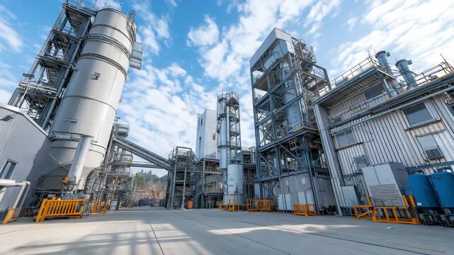 An emphasis on the exhaust system of asphalt factories, which incorporates cutting-edge carbon capture technology to demonstrate the systems that filter and trap CO2 emissions during manufacturing