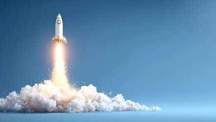 Rocket Launch With White Clouds