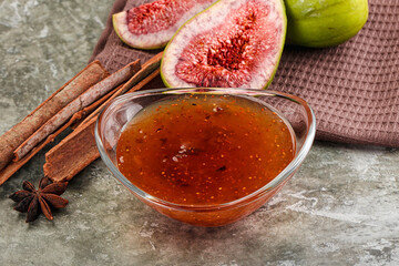 Sweet fig jam in the bowl
