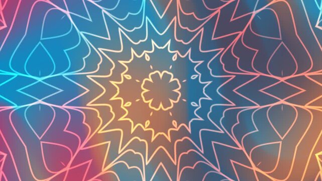 Animated Kaleidoscope overlay pattern with symmetrical flower shapes. Great for backgrounds, textiles, and decorative designs in various projects.