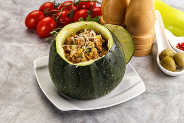 Baked round zucchini with meat