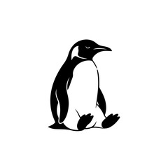 A silhouette of a penguin in sitting pose. Isolated penguin tattoo design.

