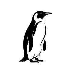 A silhouette of a penguin in standing pose. Isolated penguin tattoo design.