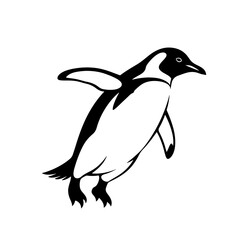 A silhouette of a penguin in jumping pose. Isolated penguin tattoo design.